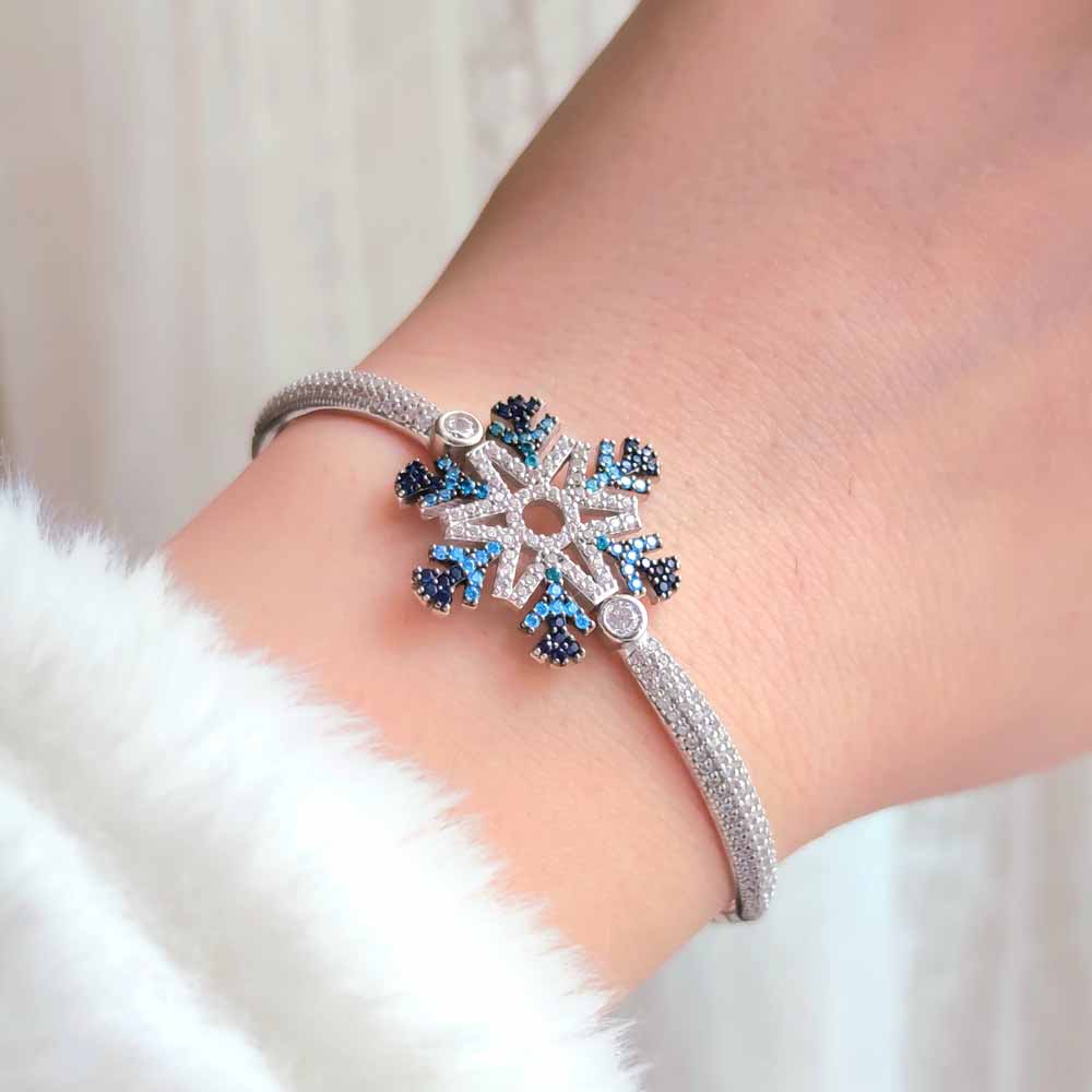 925 Sterling Silver Colorec Snow Flake Bracelet - Multi Colored Bracelet 925 Sterling Silver Colorec Snow Flake Bracelet - Multi Colored Bracelet