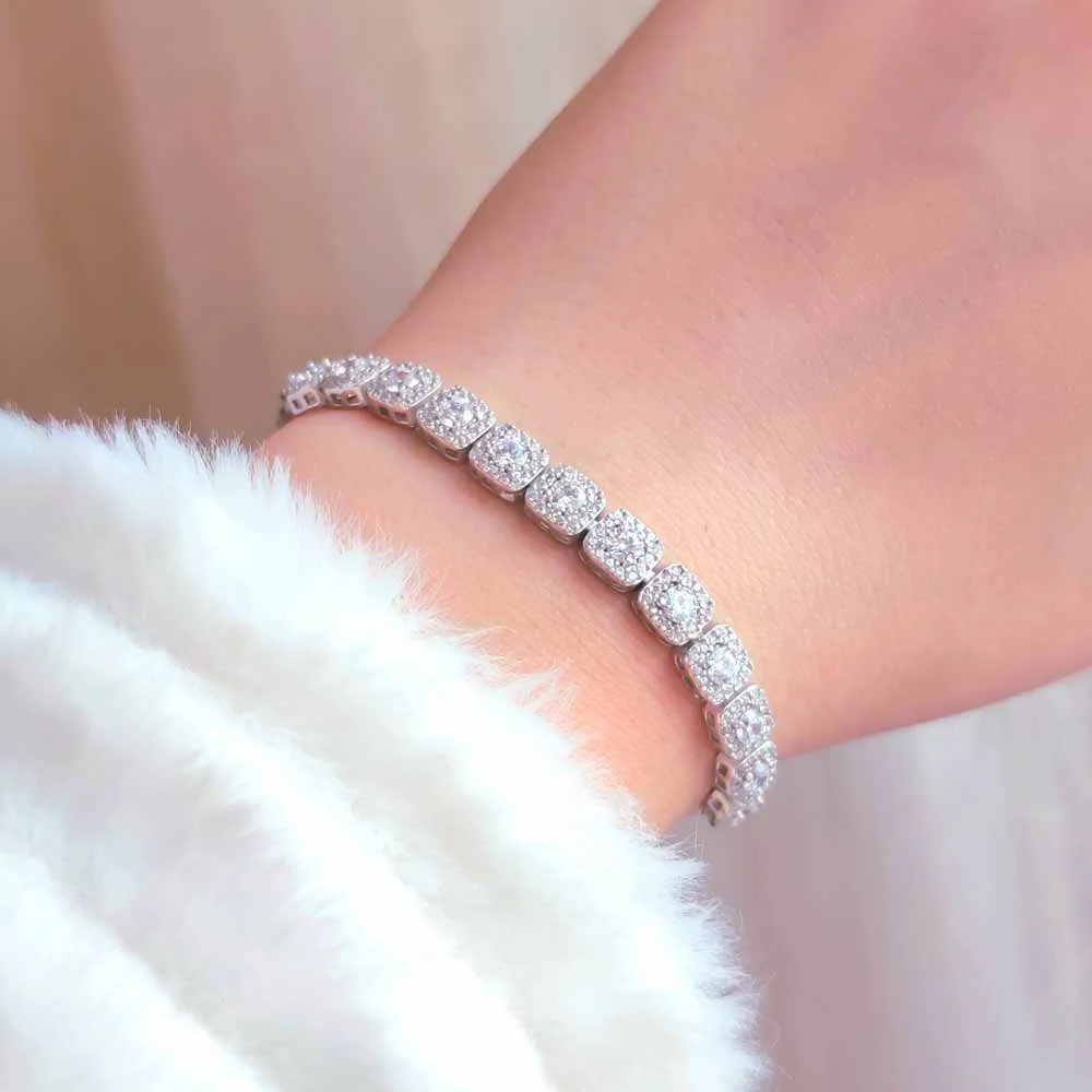 925 Sterling Silver High Quality White Z rcon s Bracelet White Zircon