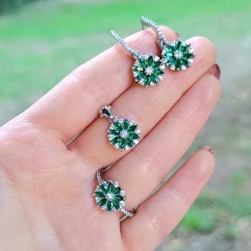 925 Sterling Silver Romantic Star Set ( Pendant + Rıng + Earring 